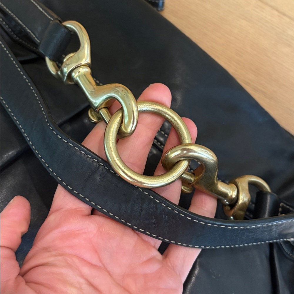 COACH vintage Hamptons Belted Hobo Shoulder Bag Y2K Black Leather Buckle Brass - Picture 9 of 16
